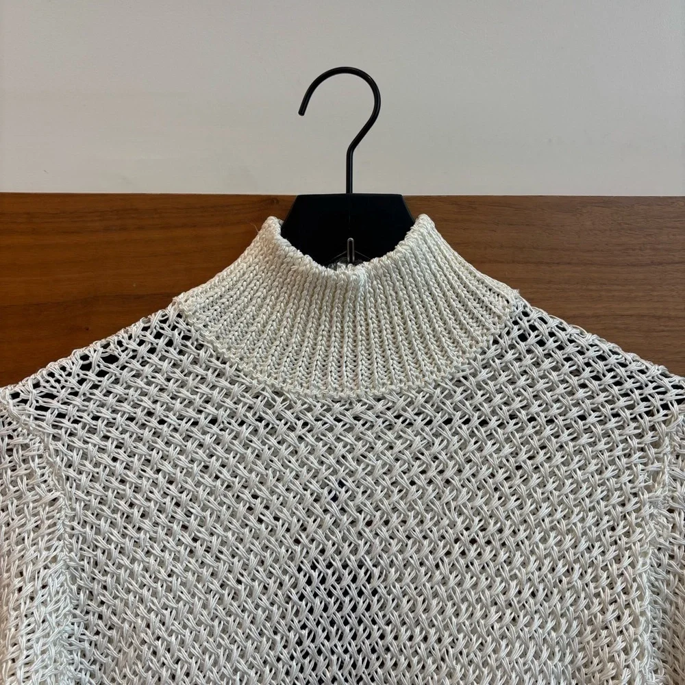 NWT Ralph Lauren Purple Label Women's Turtleneck Open Knit White Sweater, Size S